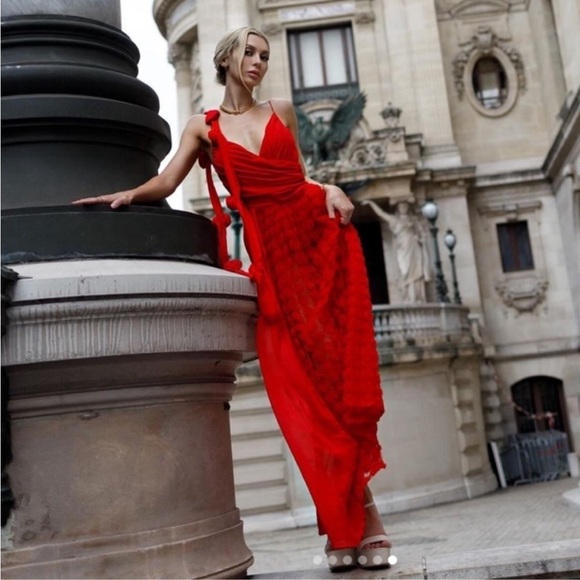 NEW  For Love and Lemons Hannah Maxi Dress Size S Red - Picture 3 of 10